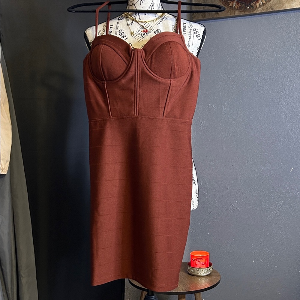 Haute Monde Rust Brown Mini Bustier Bodycon Dress